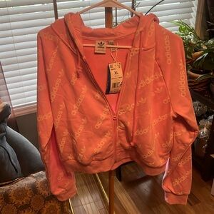 Adidas cropped signature hooded jacket XL NWT